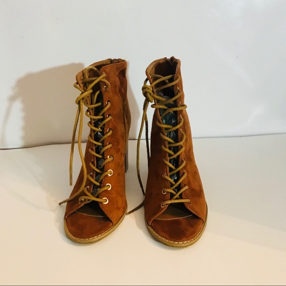 Open-Toe Lace-up Block Heeled Booties Size 8 - Picture 2 of 8